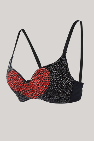 Elegante Crop Top Negro con Corazón Rojo